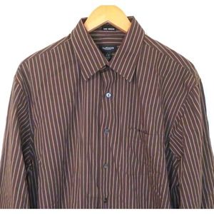 Van Heusen Men's Long Sleeve Dress Shirt Brown Striped No Iron - Size L 16-16.5